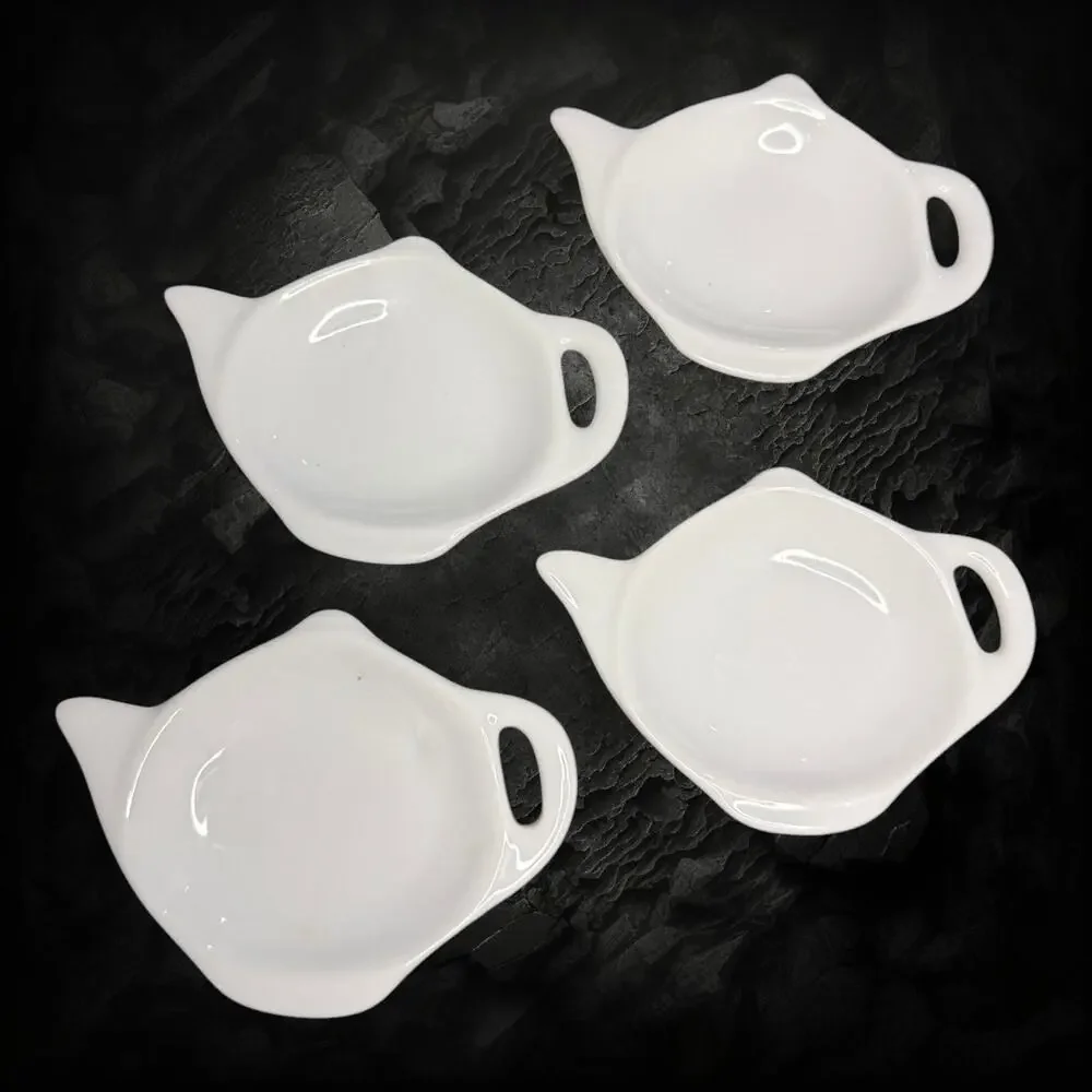 Fitz & Floyd Everyday White Porcelain Teapot Tea Bag Caddy Set 4 Minimalist
